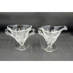 Heisey Orchid Etched Elegant Glass Creamer and Open Sugar Bowl